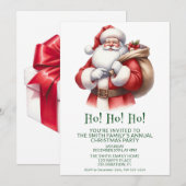 Santa Claus präsentiert grünes Party Einladung (Vorne/Hinten)