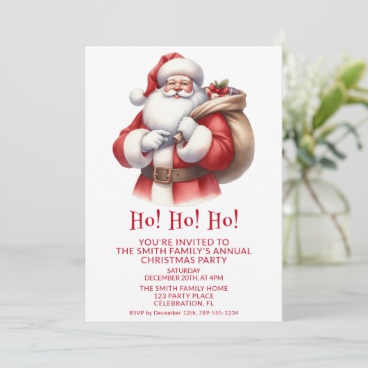 Santa Claus präsentiert Red Party Einladung (Stehend Vorderseite)