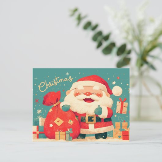 Santa Claus Preparing Christmas Gifts Postkarte (Stehend Vorderseite)