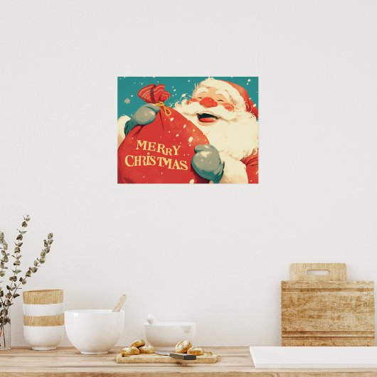 Santa Claus Preparing Christmas Gifts - Retro Art Poster (Küche)