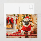 Santa Claus Pug with Christmas Tree Postkarte (Vorne/Hinten)