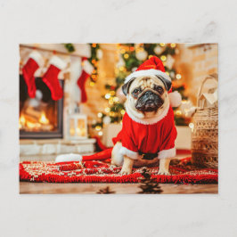 Santa Claus Pug with Christmas Tree Postkarte