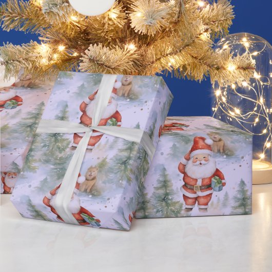Santa Claus Puppy Snow Modern Weihnachten Geschenkpapier (Feiertage)