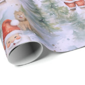 Santa Claus Puppy Snow Modern Weihnachten Geschenkpapier (Rolleneckpunkt)