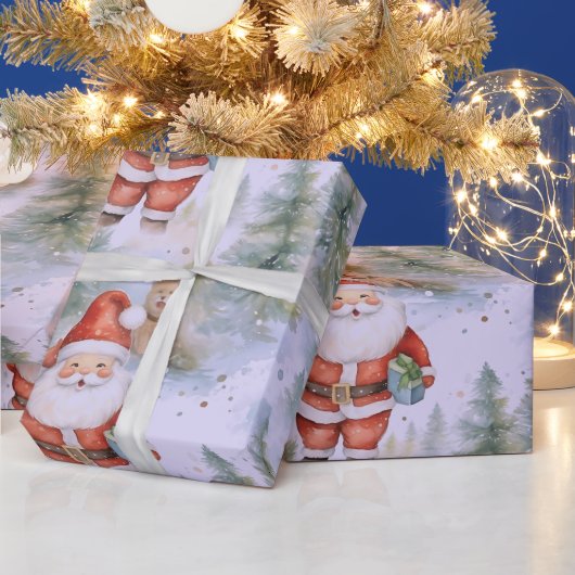 Santa Claus Puppy Snow Modern Weihnachten Geschenkpapier (Feiertage)