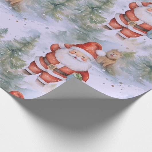 Santa Claus Puppy Snow Modern Weihnachten Geschenkpapier (Ecke)
