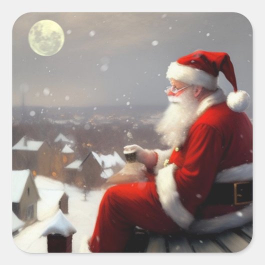 Santa Claus Quadratischer Aufkleber (Vorderseite)