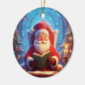 Santa Claus Reading a Book by Candlelight Keramik Ornament (Links)