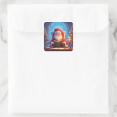 Santa Claus Reading a Book by Candlelight Quadratischer Aufkleber (Tasche)