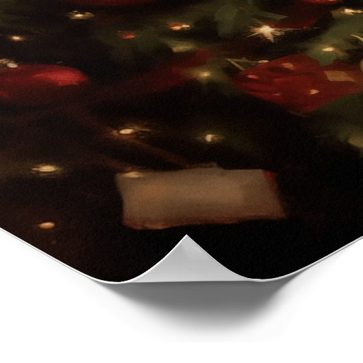 Santa Claus Reading am Weihnachtsbaum Poster (Ecke)