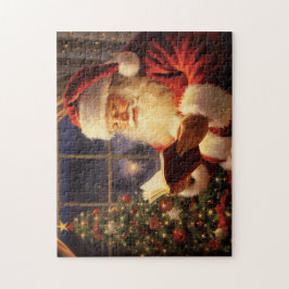 Santa Claus Reading am Weihnachtsbaum Puzzle