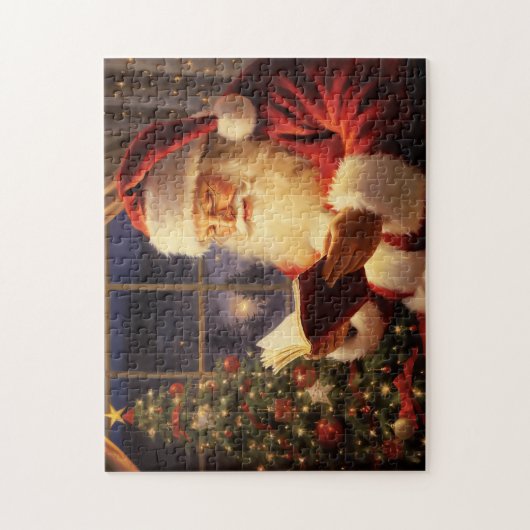 Santa Claus Reading am Weihnachtsbaum Puzzle (Vertikal)