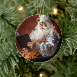 Santa Claus reads book Keramik Ornament