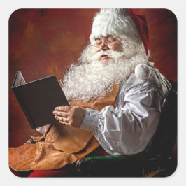 Santa Claus reads book Quadratischer Aufkleber