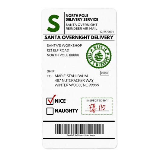 Santa Claus Realistisches Versandlabel (Vorne)