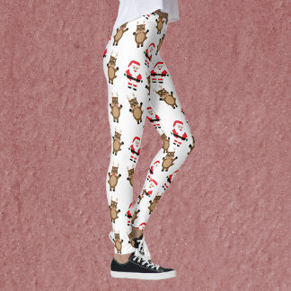 Santa Claus Red Anzug Rentier Weihnachtsmuster Leggings