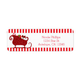 Santa Claus Red Glitzer Sleigh Address Labels