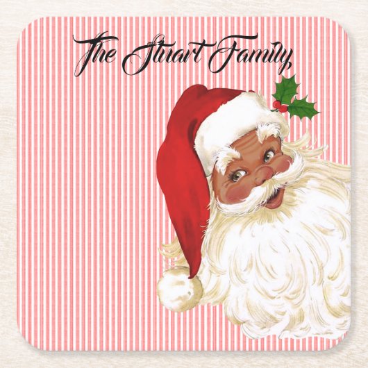Santa Claus Red White Strip Square Untersetzer (Vorderseite)