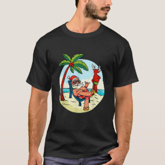 Santa Claus Reindeer Beach Swimming Trunks Palm Tr T-Shirt
