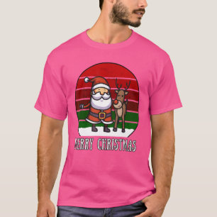 Santa Claus Reindeer Frohe Weihnachten XMas Vintag T-Shirt