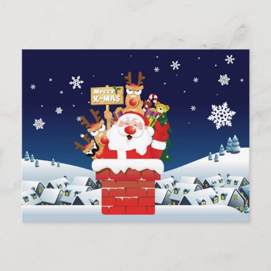 Santa Claus Reindeer Merry X-Mas Funny Postkarte (Vorderseite)