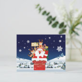 Santa Claus Reindeer Merry X-Mas Funny Postkarte (Stehend Vorderseite)
