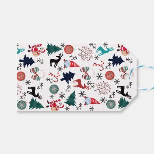 Santa Claus Reindeer Pine Trees Mittens Geschenkanhänger (Vorderseite (Horizontal))