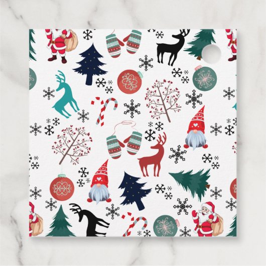 Santa Claus Reindeer Pine Trees Mittens Geschenkanhänger (Rückseite)