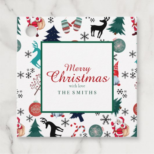 Santa Claus Reindeer Pine Trees Mittens Geschenkanhänger (Vorderseite)