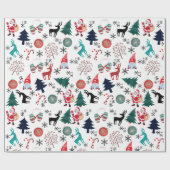 Santa Claus Reindeer Pine Trees Mittens Geschenkpapier (Flach)