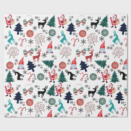 Santa Claus Reindeer Pine Trees Mittens Geschenkpapier (Flach)