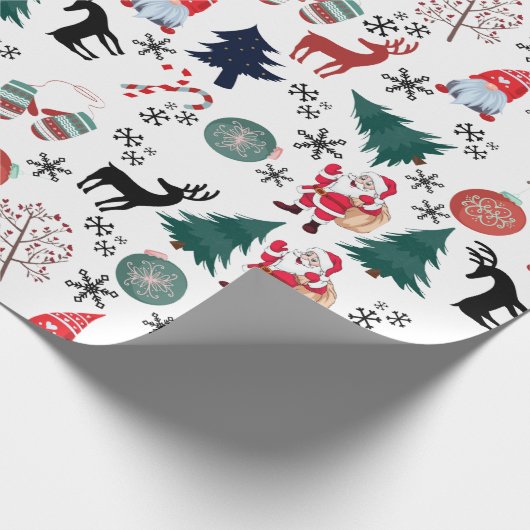 Santa Claus Reindeer Pine Trees Mittens Geschenkpapier (Ecke)