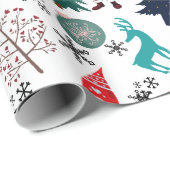 Santa Claus Reindeer Pine Trees Mittens Geschenkpapier (Rolleneckpunkt)