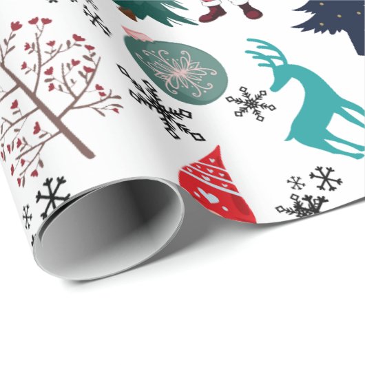 Santa Claus Reindeer Pine Trees Mittens Geschenkpapier (Rolleneckpunkt)