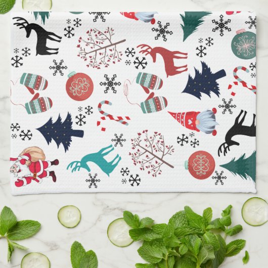 Santa Claus Reindeer Pine Trees Mittens Geschirrtuch (Gefaltet)