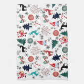 Santa Claus Reindeer Pine Trees Mittens Geschirrtuch (Vertikal)