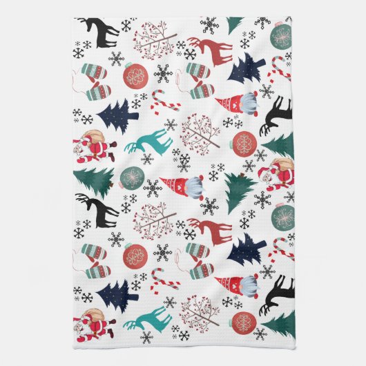 Santa Claus Reindeer Pine Trees Mittens Geschirrtuch (Vertikal)