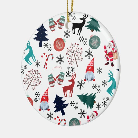 Santa Claus Reindeer Pine Trees Mittens Keramik Ornament (Links)