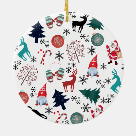 Santa Claus Reindeer Pine Trees Mittens Keramik Ornament (Hinten)