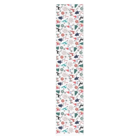 Santa Claus Reindeer Pine Trees Mittens Kurzer Tischläufer (Vorderseite)