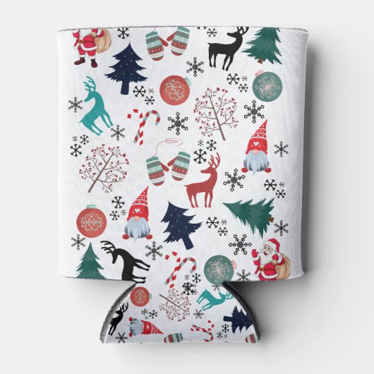 Santa Claus Reindeer Pine Trees Mittens Muster Dosenkühler (Vorderseite)