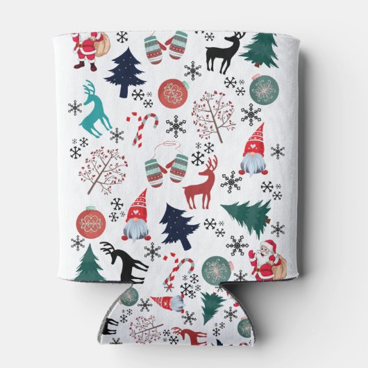 Santa Claus Reindeer Pine Trees Mittens Muster Dosenkühler (Rückseite)