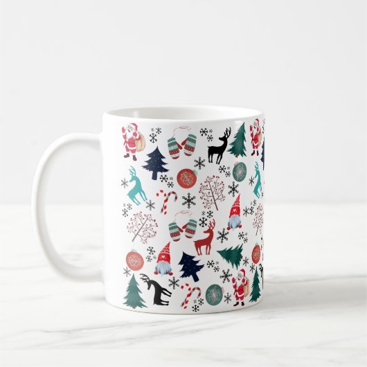 Santa Claus Reindeer Pine Trees Mittens Muster Kaffeetasse (Links)
