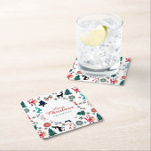 Santa Claus Reindeer Pine Trees Mittens Rechteckiger Pappuntersetzer (Vor Ort)