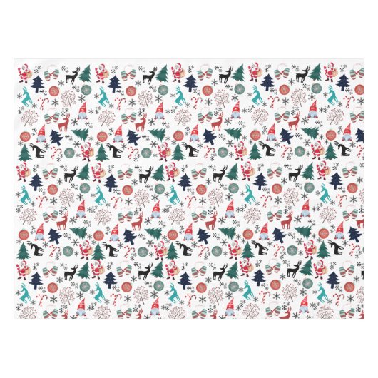 Santa Claus Reindeer Pine Trees Mittens Tischdecke (Vorderseite (Horizontal))