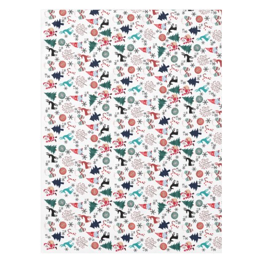 Santa Claus Reindeer Pine Trees Mittens Tischdecke (Vorderseite)