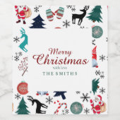 Santa Claus Reindeer Pine Trees Mittens Weinetikett (Einzelnes Label)