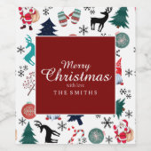 Santa Claus Reindeer Pine Trees Mittens Weinetikett (Einzelnes Label)