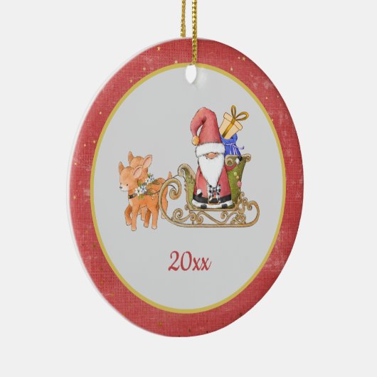 Santa Claus Reindeer Sleigh Jahr Name Keramik Ornament (Rechts)