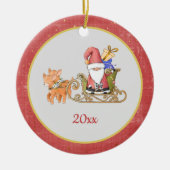 Santa Claus Reindeer Sleigh Jahr Name Keramik Ornament (Vorne)